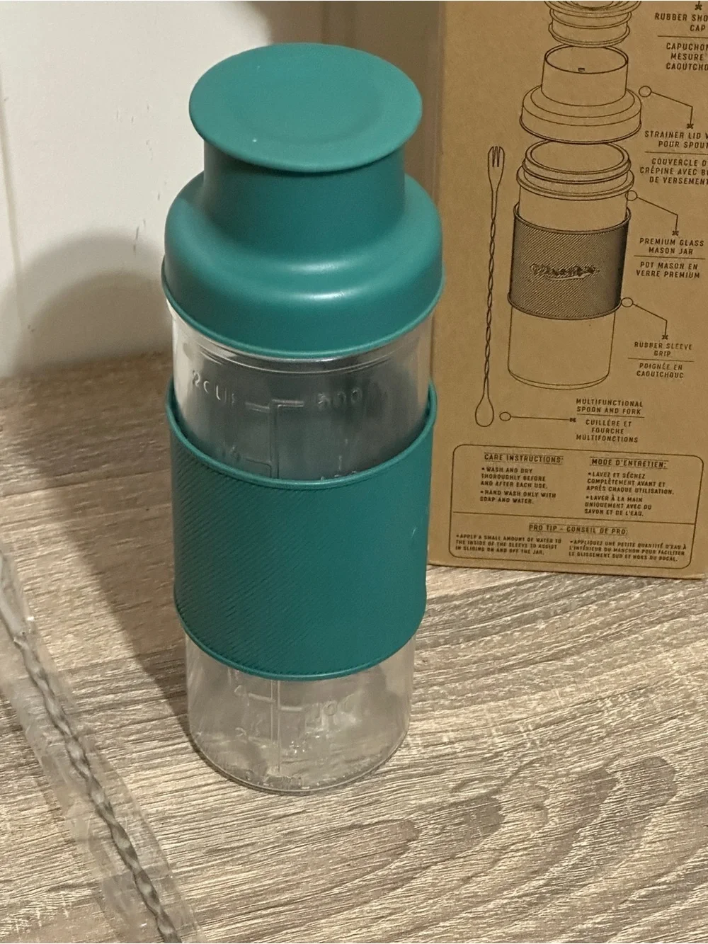 Masontops Glass Mason Jar Cocktail Shaker Kit New In Box Clear Glass Turquoise